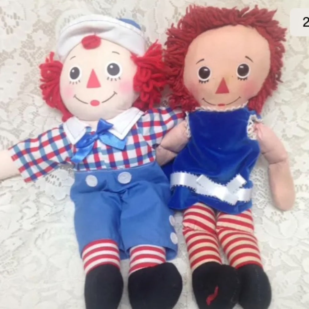 Vintage, Pair of 16in Raggedy Ann and Andy Dolls