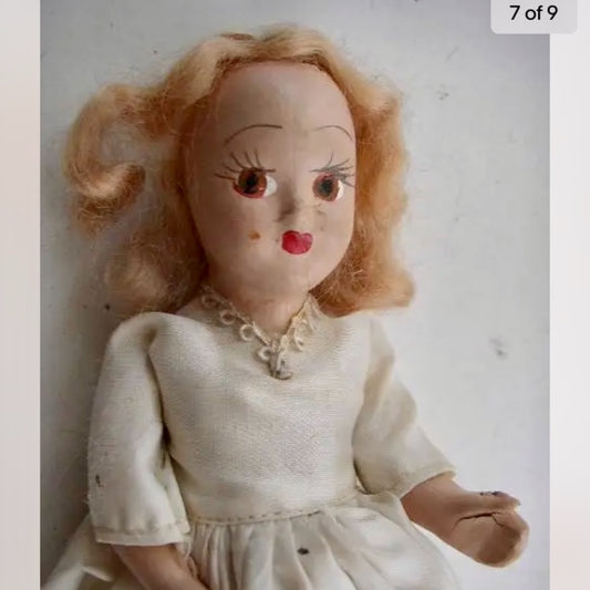 Vintage,  Elegant 6.5 Composition Face Doll in White Gown