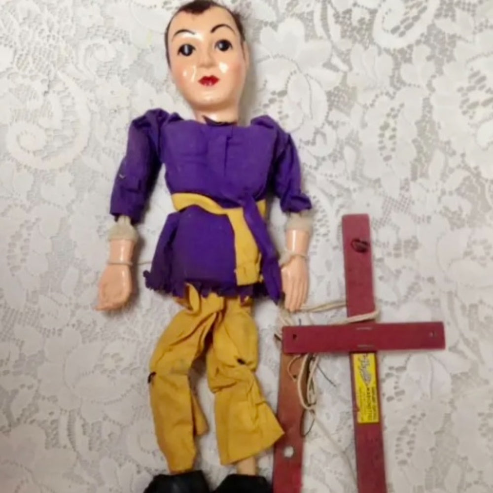 Vintage, Hazelles, 14in Man Plastic- Wooden Marionette Doll