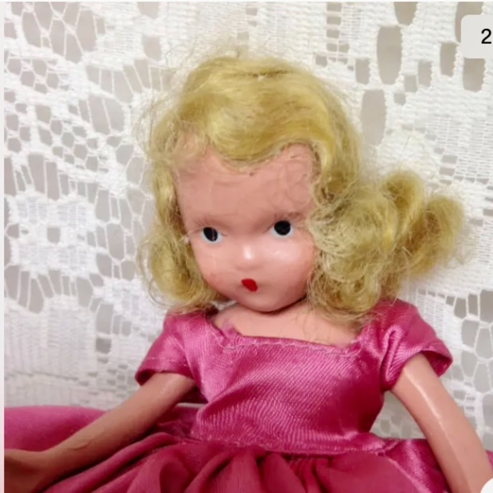 Vintage, Rare, 1930-40s 6.5in Nancy Ann Story Book Doll in Pink Gown