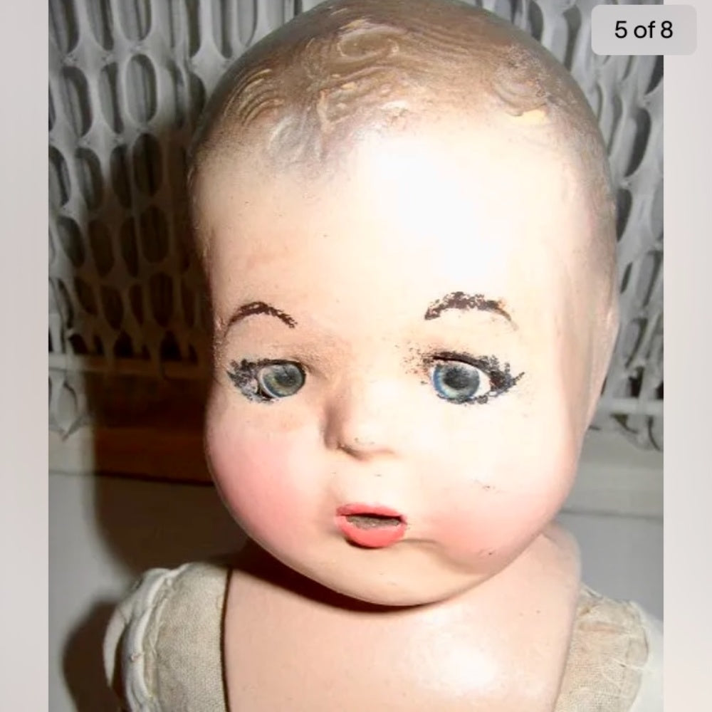 Antique, 18” Reiable Composition Baby Doll in Red Dress