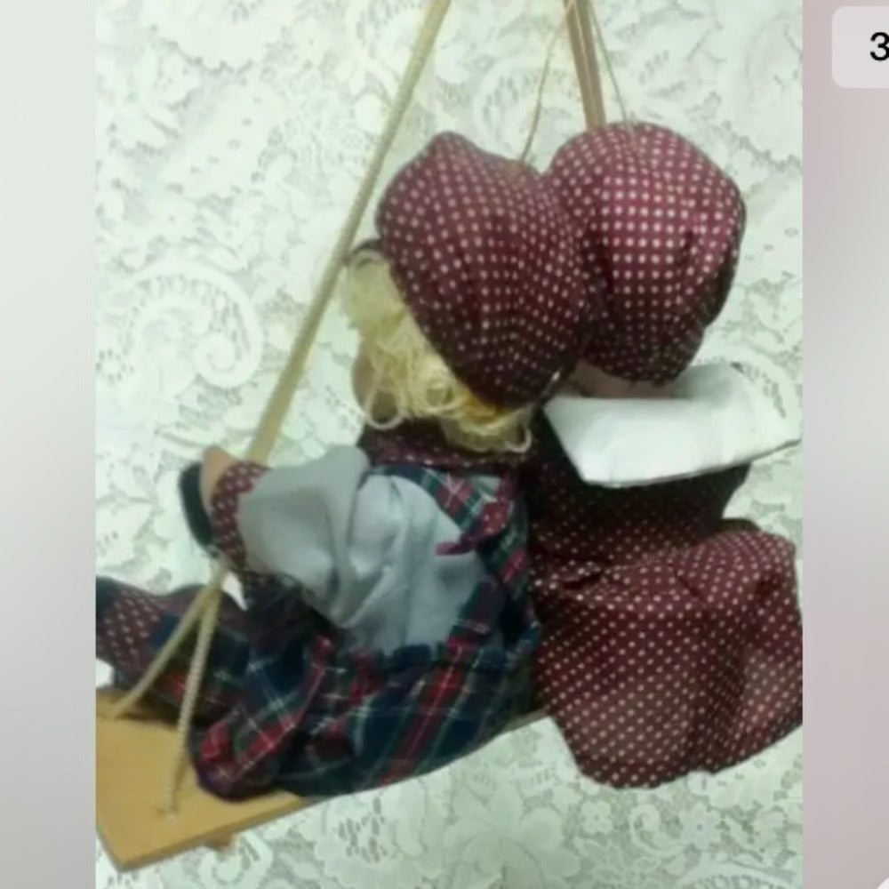 Beautiful, 9-inch, Boy And Girl Dolls on a Swing