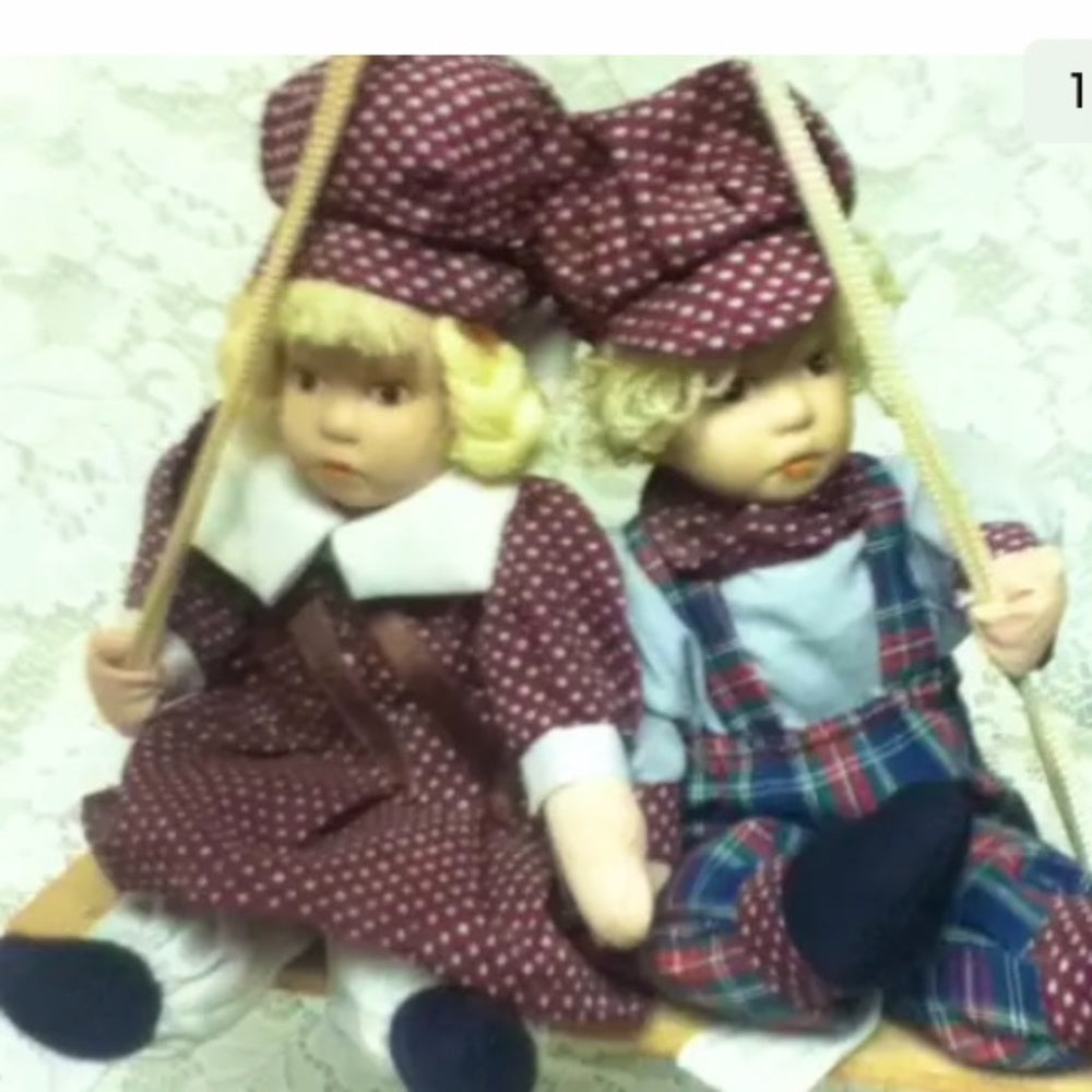 Beautiful, 9-inch, Boy And Girl Dolls on a Swing