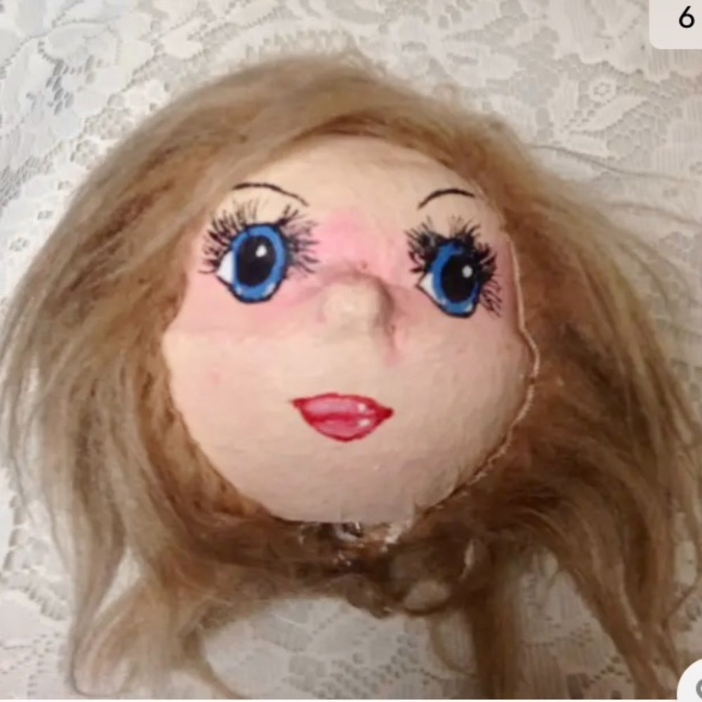 Vintage, Handcrafted Paper Mache Head-13in Doll with Gown Covered Secret Bottle