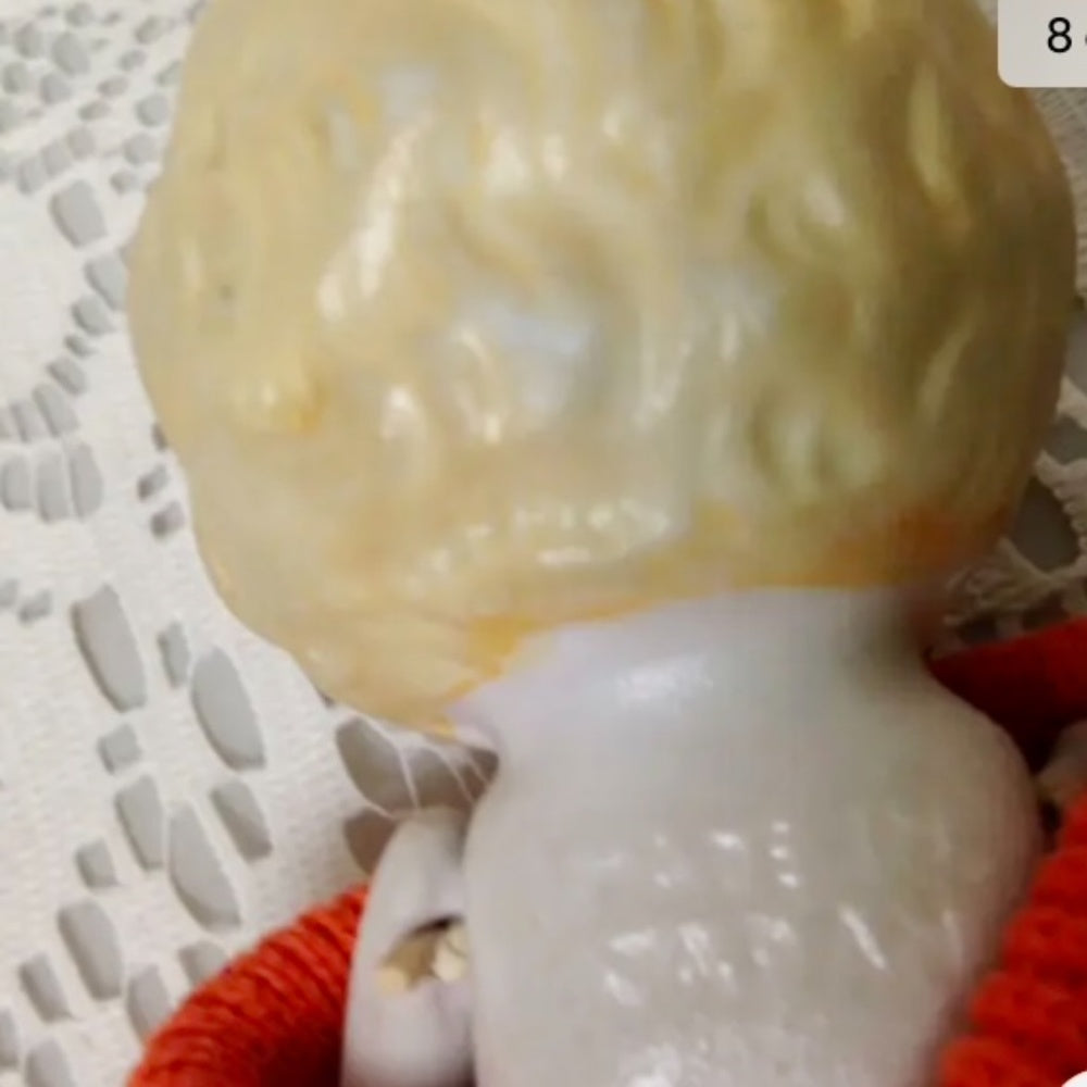 Antique, Made in Japan, 5.25in Bisque, Googly-eyed Doll in Orange Dress