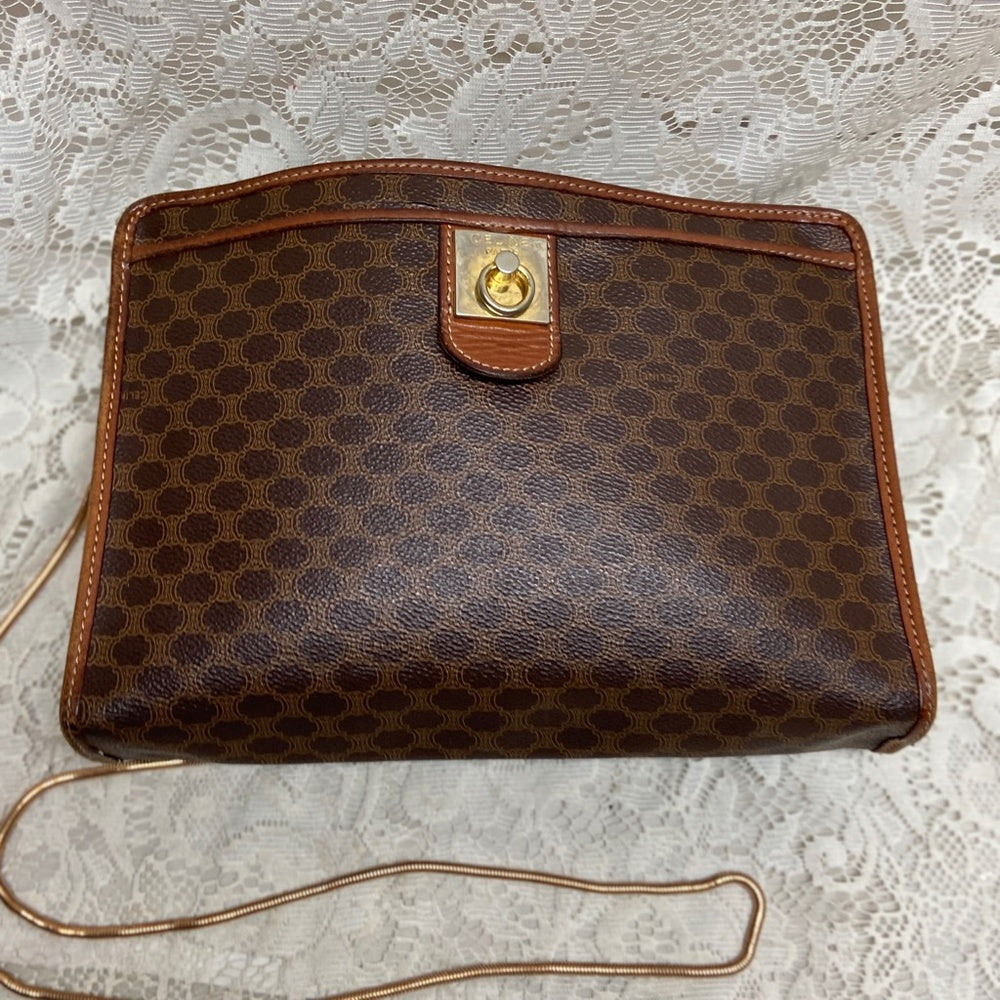 Celine, Paris, Italy Brown Mono 2-way Clutch-Crossbody --in x --in x --in