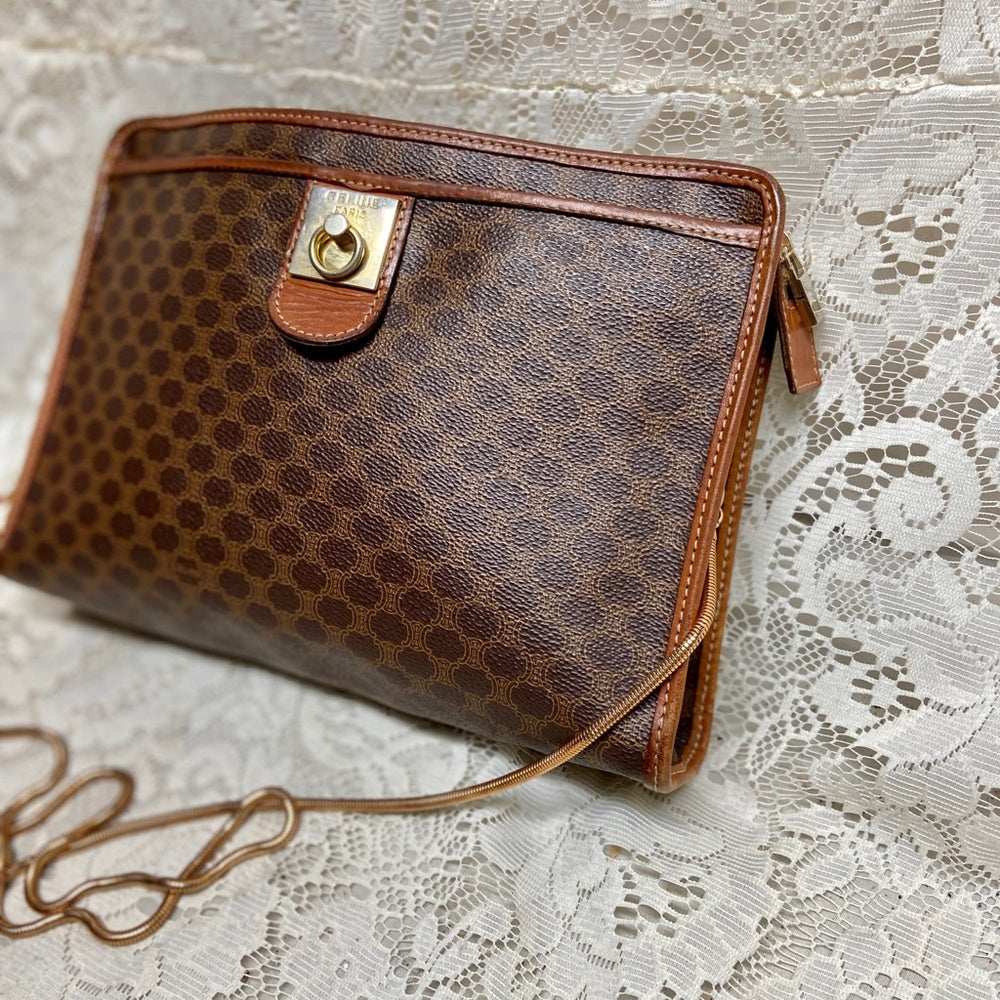 Celine, Paris, Italy Brown Mono 2-way Clutch-Crossbody --in x --in x --in