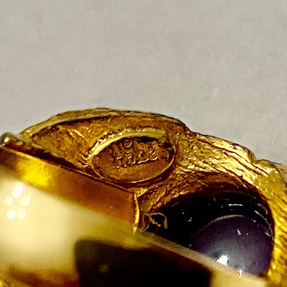 Vintage, Stamped Hobe Blue Agate Adjustable Ring with Rhinestones
