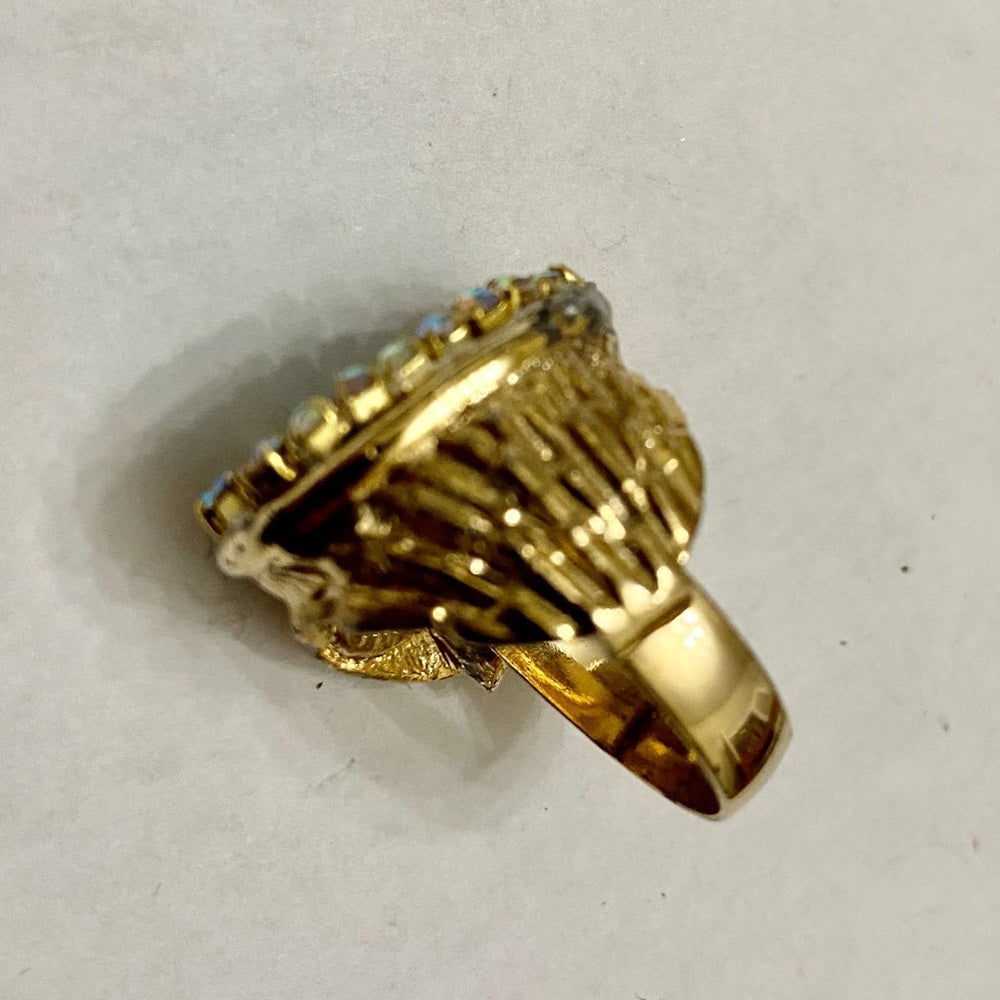 Vintage, Stamped Hobe Blue Agate Adjustable Ring with Rhinestones