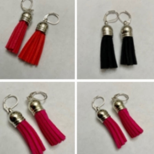 3 Pairs of Tassel Dangling Earrings (Red, Black Fuchsia)