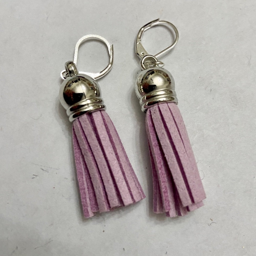2 Pairs of  Leather Tassel Dangling Earrings (Aquamarine and Lilac)
