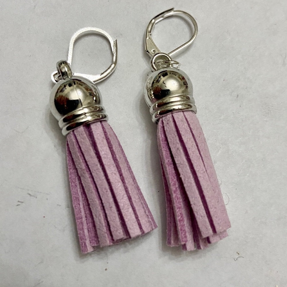 2 Pairs of  Leather Tassel Dangling Earrings (Aquamarine and Lilac)