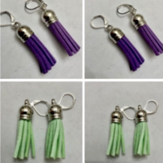 2 Pairs of Tassel Dangling Earrings (Purple and Apple Green)