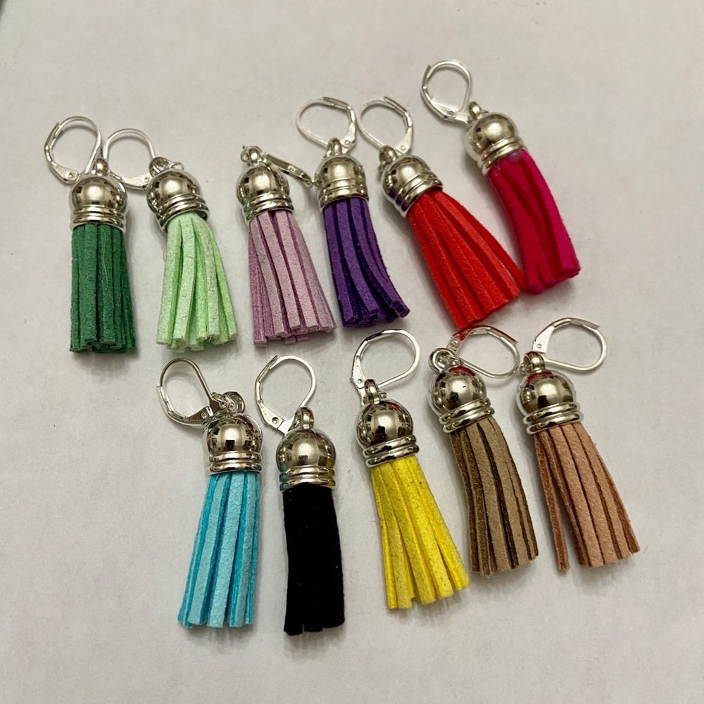 2 Pairs of Leather Tassel Dangling Earrings  ( Brown and Yellow)