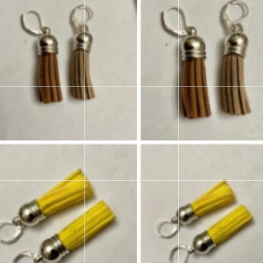2 Pairs of Leather Tassel Dangling Earrings  ( Brown and Yellow)