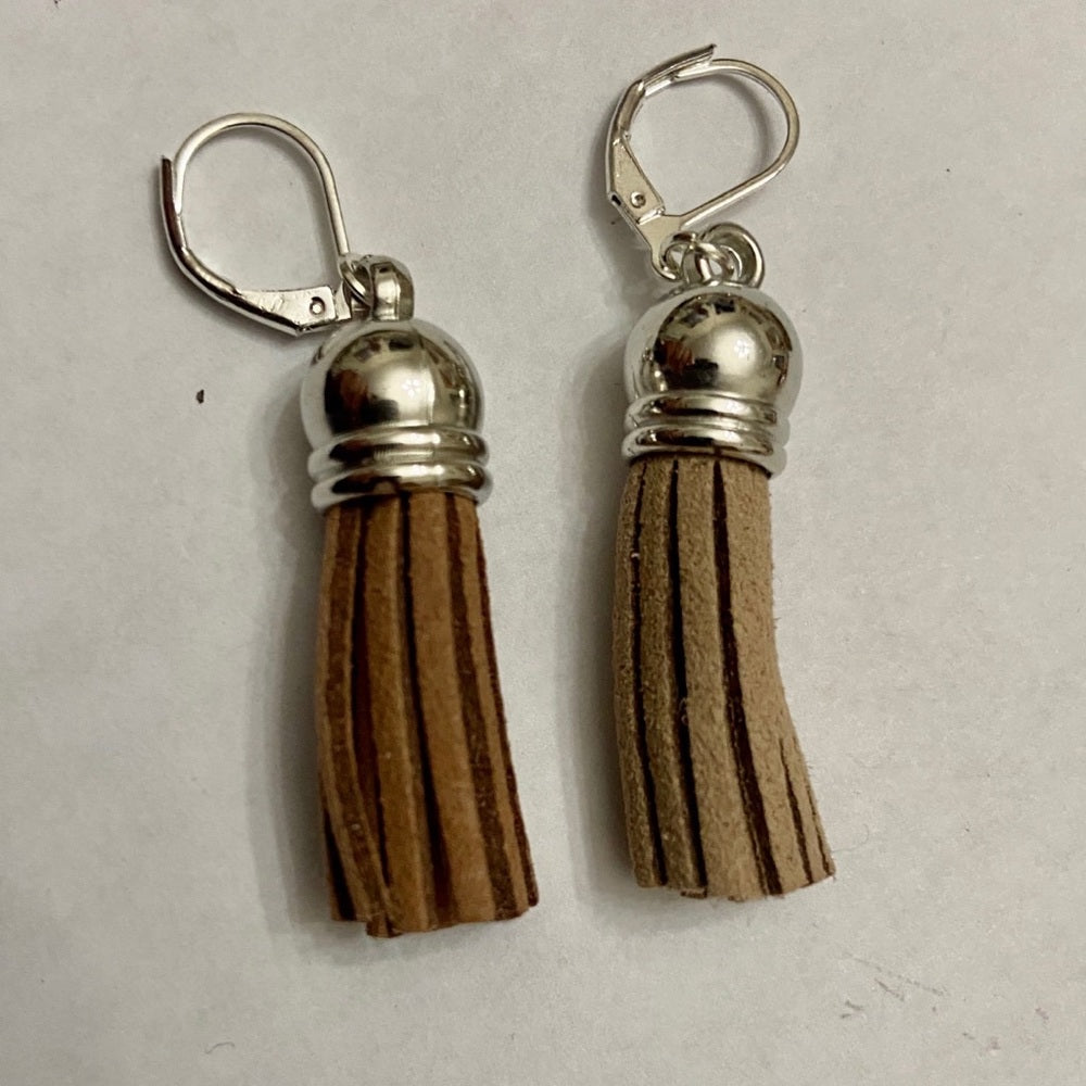 2 Pairs of Leather Tassel Dangling Earrings  ( Brown and Yellow)