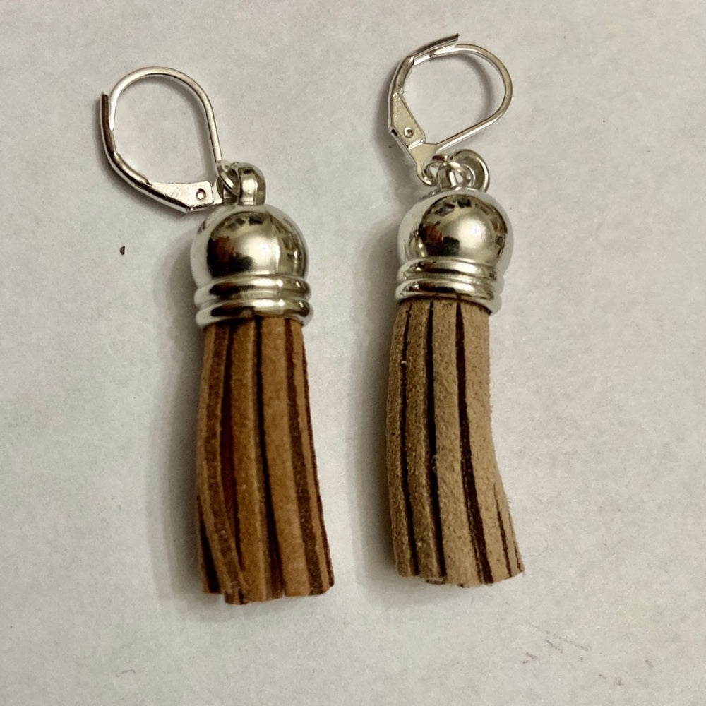 2 Pairs of Leather Tassel Dangling Earrings  ( Brown and Yellow)
