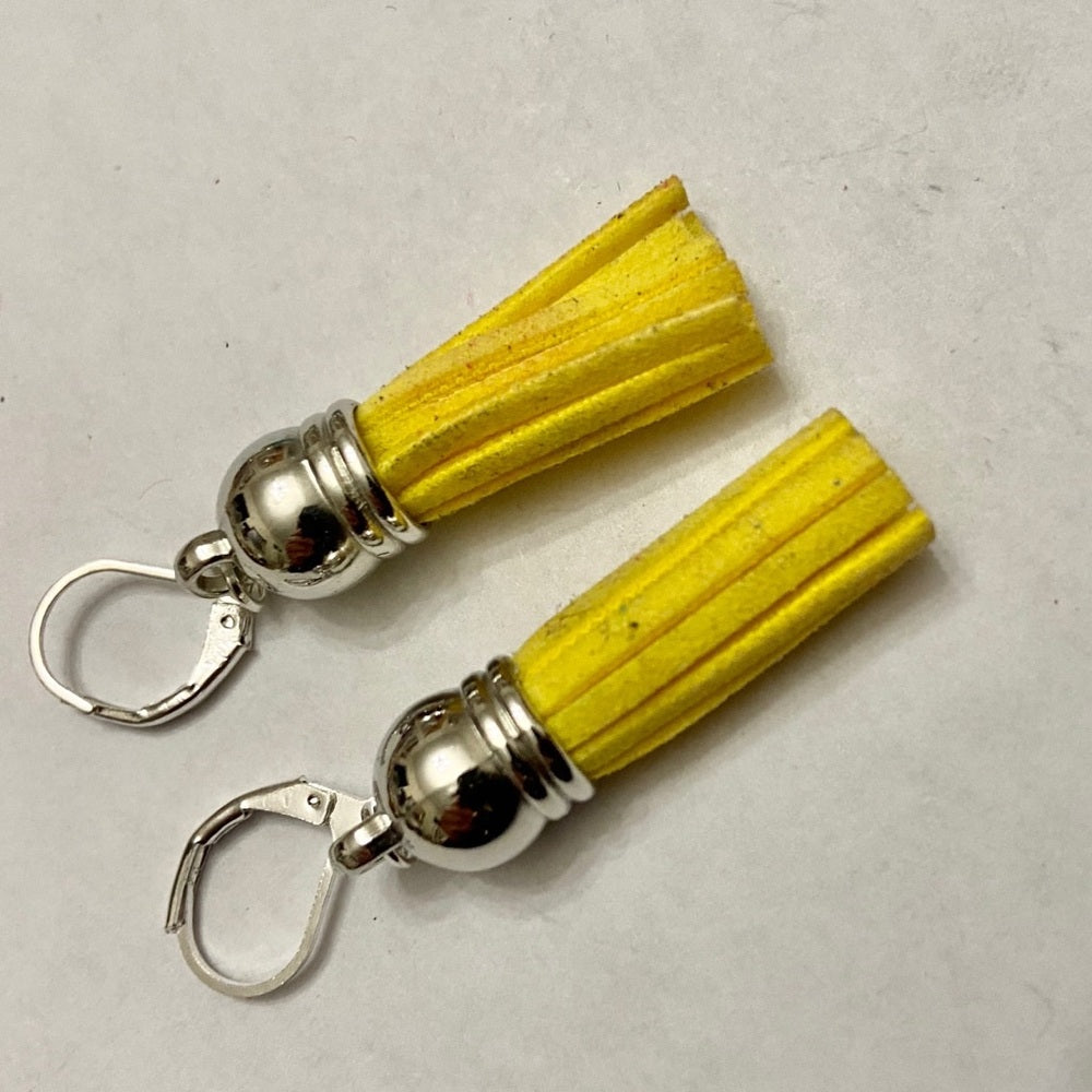 2 Pairs of Leather Tassel Dangling Earrings  ( Brown and Yellow)