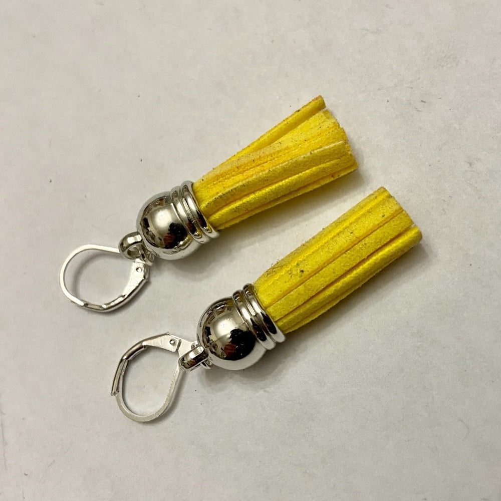 2 Pairs of Leather Tassel Dangling Earrings  ( Brown and Yellow)
