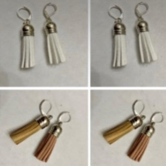 2 Pairs of  Leather Tassel Dangling Earrings (White and Tan)