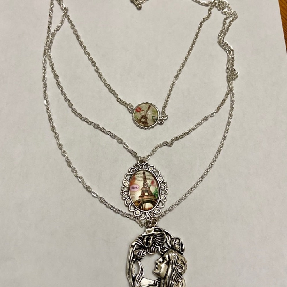 Stunning, French Art Nouveau  3 strands  Pendant Necklace