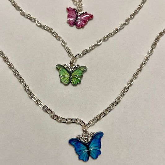 Colorful, Enamel Butterflies - 3 strands  Pendant Necklace