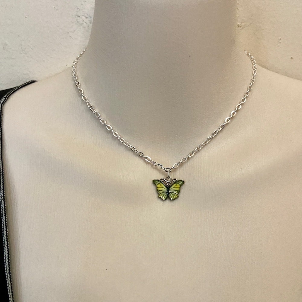 Colorful, Enamel Butterflies - 3 Layers Pendant Necklace