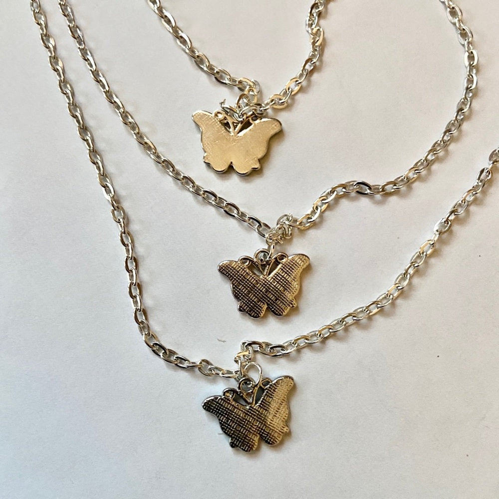 Colorful, Enamel Butterflies - 3 Layers Pendant Necklace