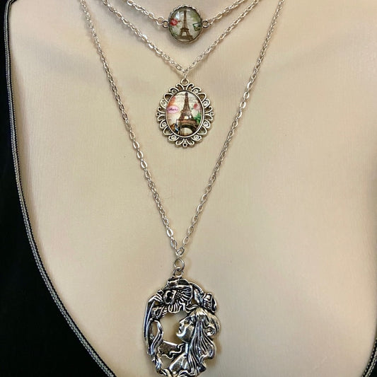 Stunning, French Art Nouveau  3 strands  Pendant Necklace