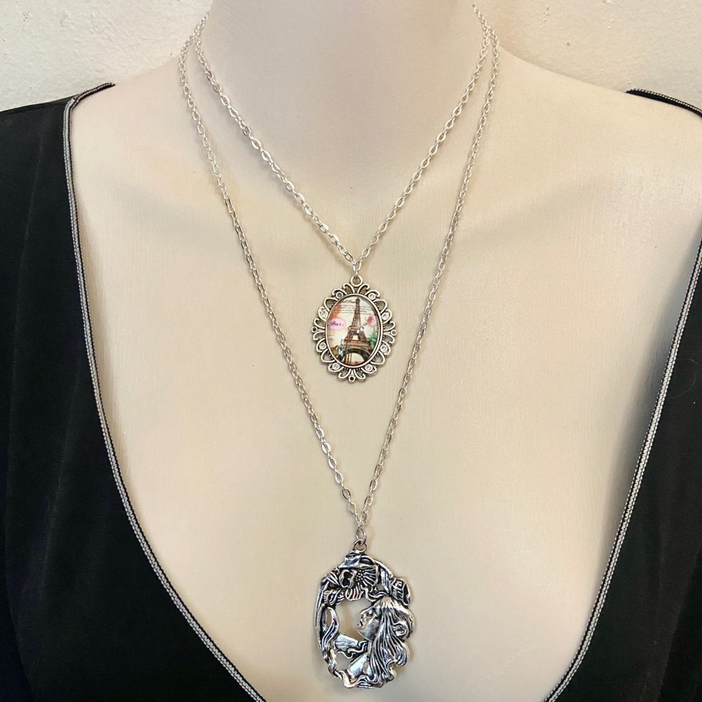 Stunning, French Art Nouveau  3 strands  Pendant Necklace