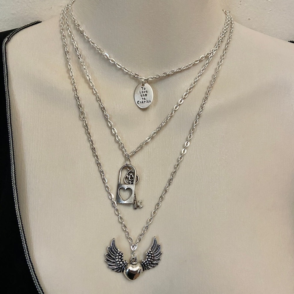 Romantic, To Love and To Cherish 3 Layers Pendant Necklace