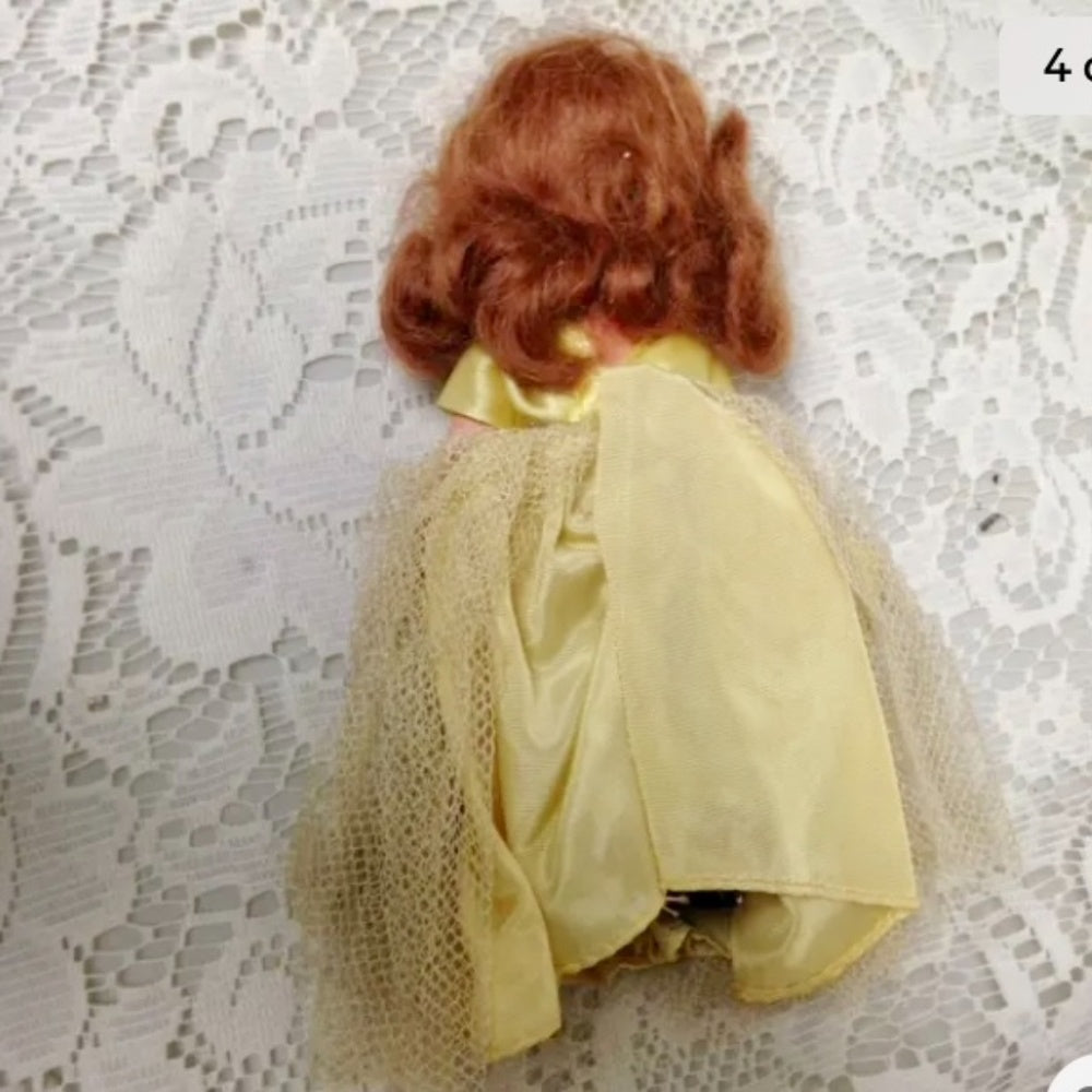 Vintage, 1930s 5.5in Nancy Ann Story Book Bisque Doll- Yellow Lace Gown