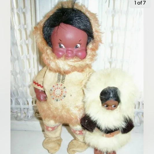 Vintage,  1960s Regal-Canada, Mother and Daughter Eskimo Dolls