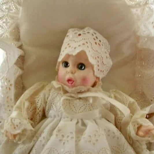 Vintage, Advertising Gerber Baby in Christening Gown Basket and Beddings