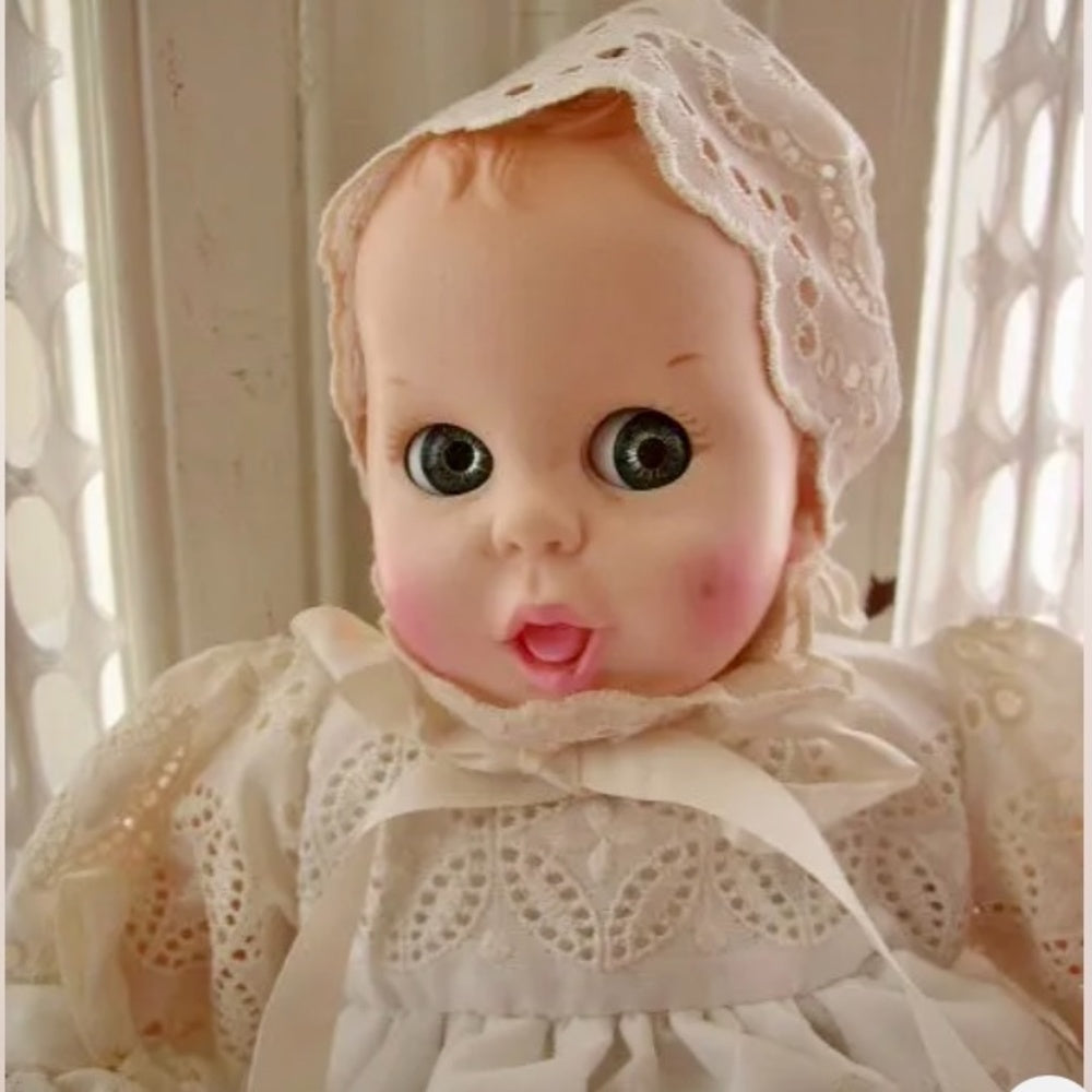 Vintage, Advertising Gerber Baby in Christening Gown Basket and Beddings