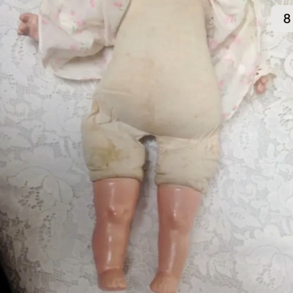 1930s 20-inch Composition Doll with White and Pink Dress