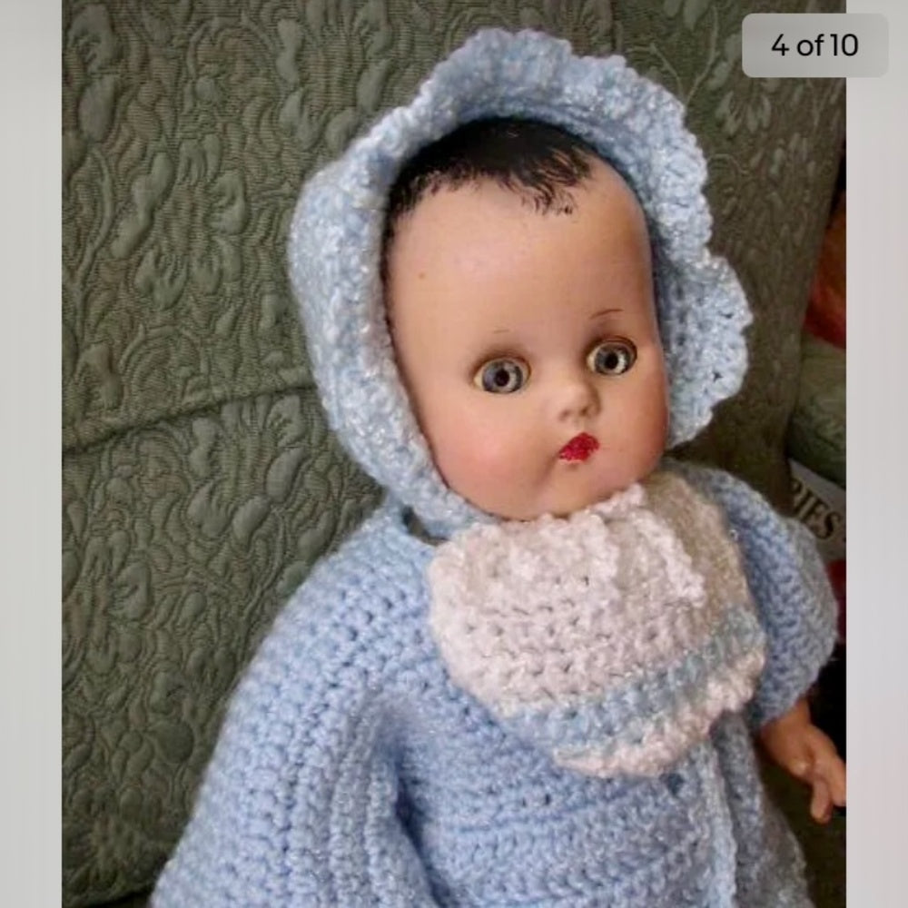 1920-30s  R & B 17” Composition Baby Doll in Blue Knitted Sweater