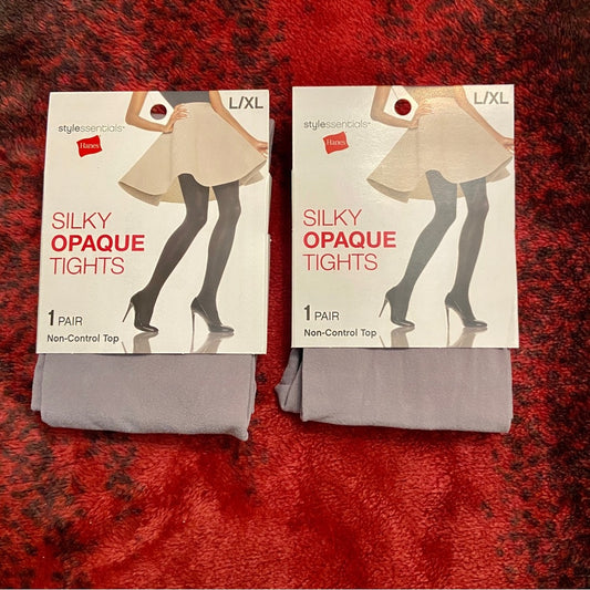 2 packs Hanes Silky Opaque Tights Mineral Stone Grey L-XL 5-6ft 140-195 lbs.