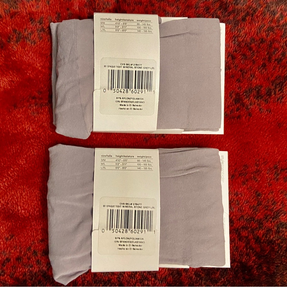 2 packs Hanes Silky Opaque Tights Mineral Stone Grey L-XL 5-6ft 140-195 lbs.