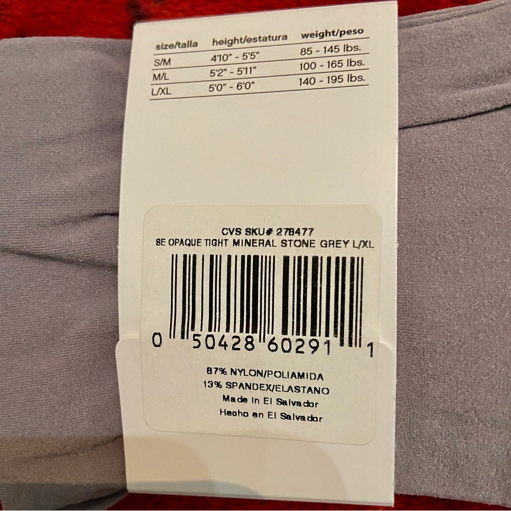 2 packs Hanes Silky Opaque Tights Mineral Stone Grey L-XL 5-6ft 140-195 lbs.
