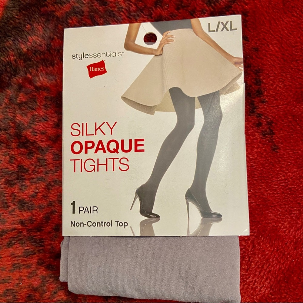 2 packs Hanes Silky Opaque Tights Mineral Stone Grey L-XL 5-6ft 140-195 lbs.