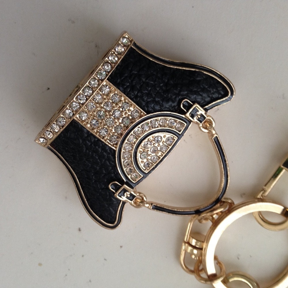 Black Enamel Rhinestone Handbag Charm-Key Chain