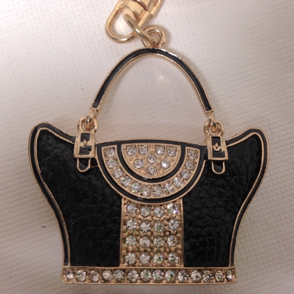 Black Enamel Rhinestone Handbag Charm-Key Chain