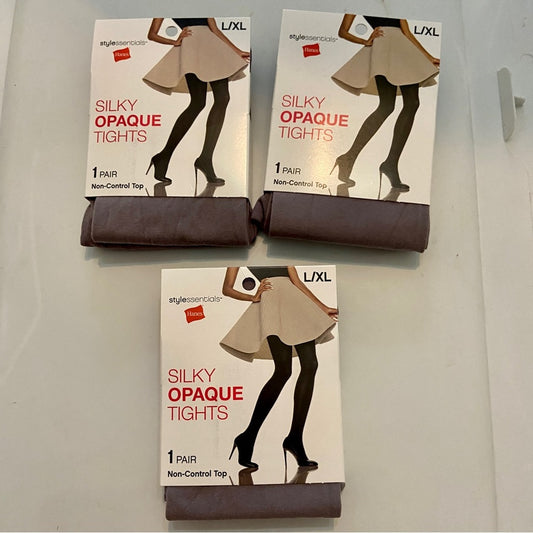 3 packs Hanes Silky Opaque Tights Mineral Stone Grey L-XL 5-6ft 140-195 …