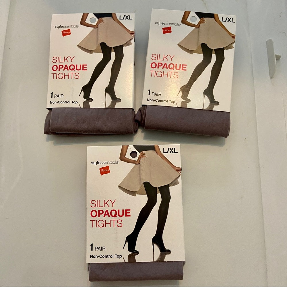 3 packs Hanes Silky Opaque Tights Mineral Stone Grey L-XL 5-6ft 140-195 …