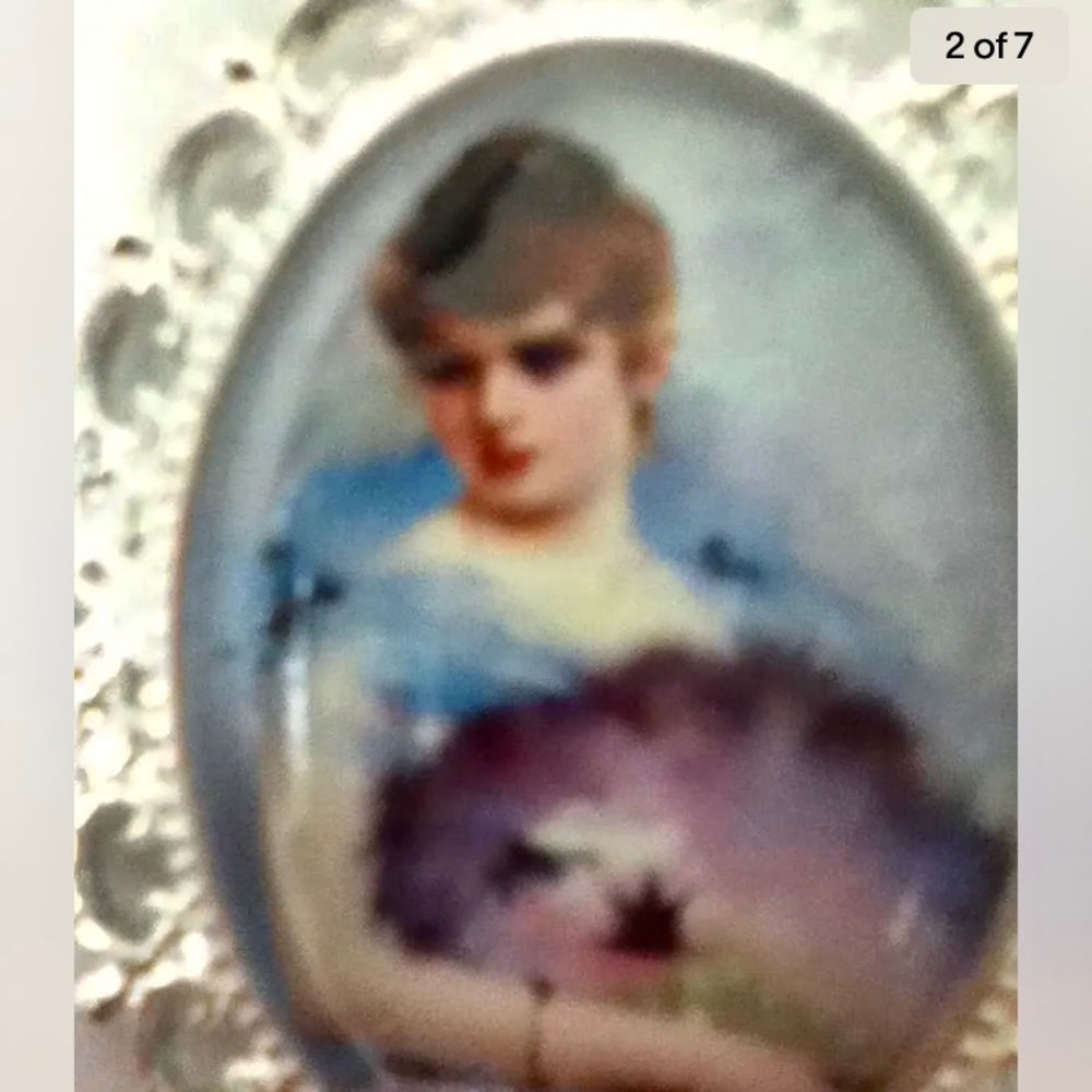 Glass Cabochon Cameo of a Lady in White Gown,  Brooch-Pendant with 925 Chain Nec