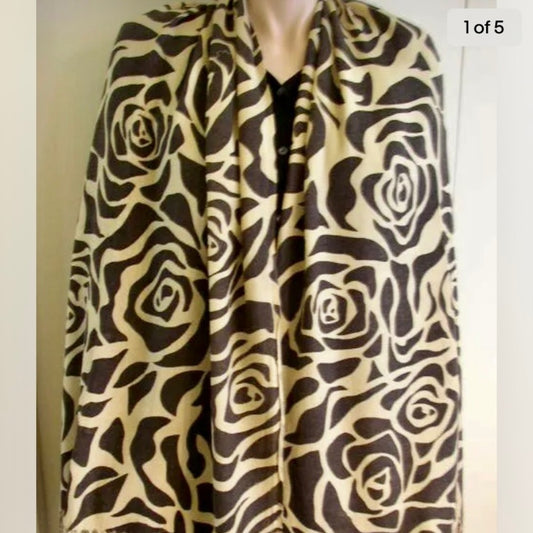 Beautiful, Soft, Brown and Beige Floral Scarf, Wrap, Shawl, etc.