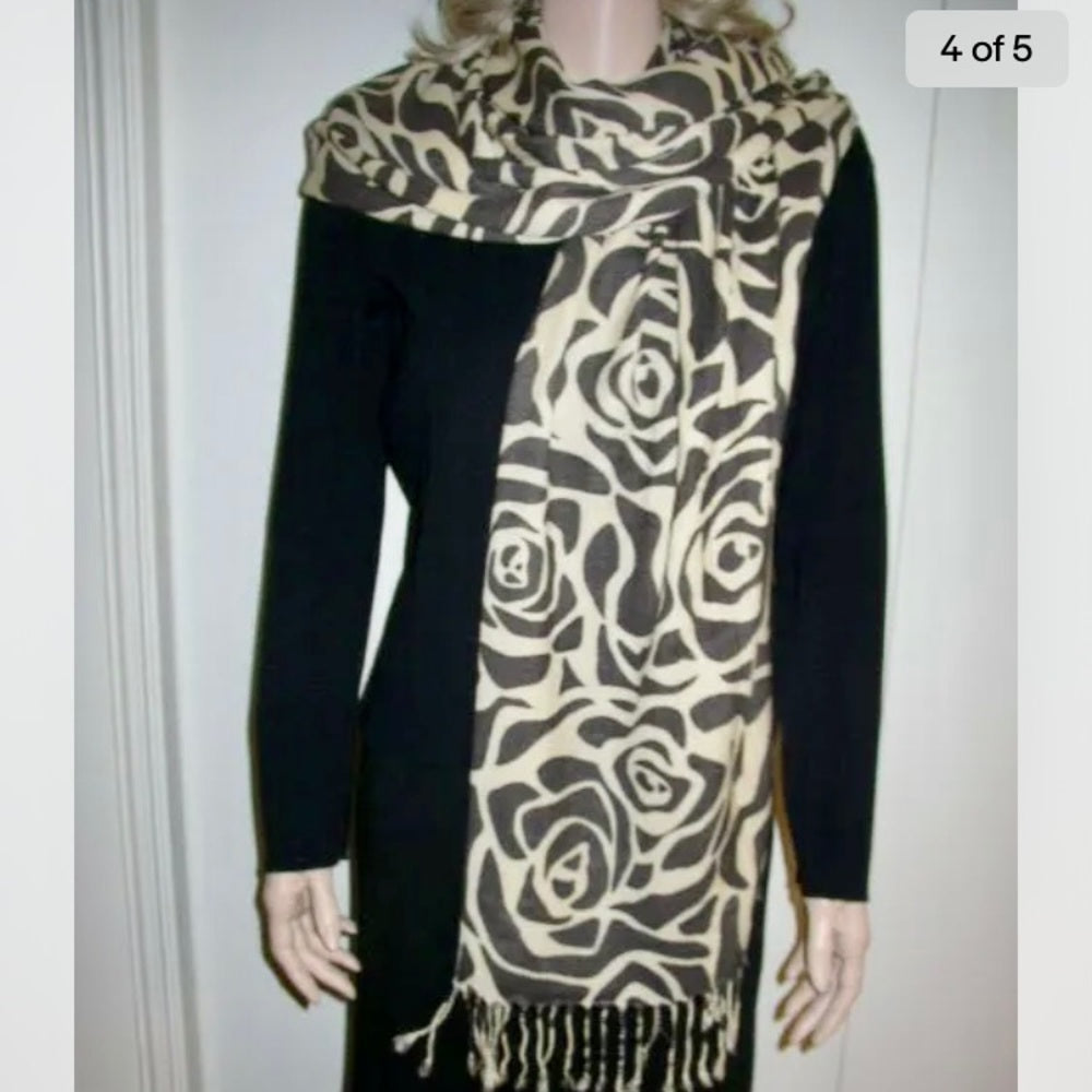 Beautiful, Soft, Brown and Beige Floral Scarf, Wrap, Shawl, etc.