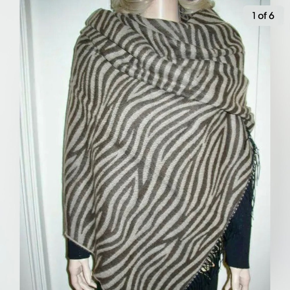 Beautiful, Brown and Black Wool Animal Print Scarf, Wrap, Shawl, etc.