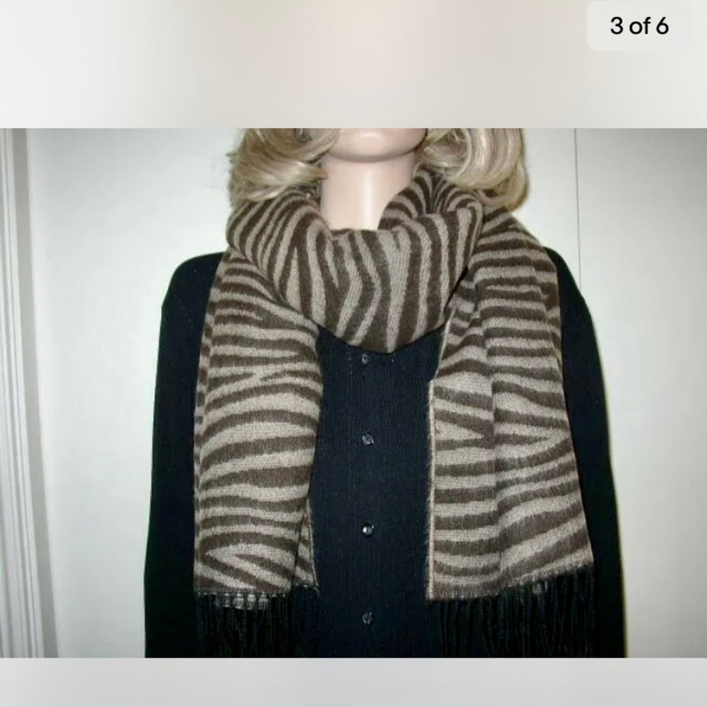 Beautiful, Brown and Black Wool Animal Print Scarf, Wrap, Shawl, etc.